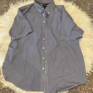 Men’s XL Croft & Barrow Easy Care Navy Gingham Button-Down Short Sleeve Shirt